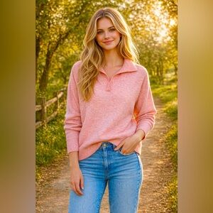 J. Crew Alpaca Wool Collared V-neck Sweater Supersoft Yarn Peachy Pink Small